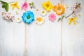 Spring summer flowers on wooden retro planks abstract floral background Royalty Free Stock Photo