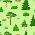 Spring or summer forest pattern. Background with stylized trees. Seasonal illustration.
