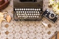 Spring or summer freelance and writing concept. Retro typewriter Royalty Free Stock Photo