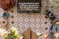 Spring or summer freelance and writing concept. Retro typewriter Royalty Free Stock Photo