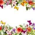 Spring, summer garden: flowers, grass, herbs, butterflies. Floral pattern. Watercolor Royalty Free Stock Photo