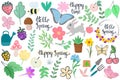 Spring or summer set of hand drawn elements. Flowers and leaves, fruits and berries. Objects of nature and the environment. Vector Royalty Free Stock Photo