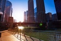 Spring sunlight on Chicago river embarkment, USA Royalty Free Stock Photo