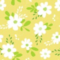 Spring, sunny seamless floral colorful pattern on yellow background.