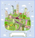 Spring sunny town. Vector illustration.