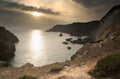 Spring sunset at high tide at Kynance Cove