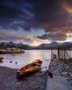 Spring sunset over Derwent Water from Keswick Harbour, Lake District National Park Royalty Free Stock Photo