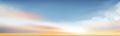 Spring Sunset sky scape in blue and yellow colour,Vector of Morning sky, sky in sunny day Summer, Horizon Natural banner Royalty Free Stock Photo