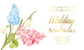 Spring syringa flowers background for the wedding card design. Blooming flower for invitation card.