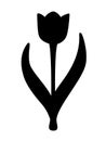 Spring tender flower tulip with two leaves and a stem - silhouette. Stylized image of a tulip for a logo or icon - stock