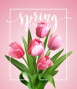 Spring text with tulip flower. Vector