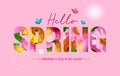 Spring text vector background design. Hello spring typography with flower decoration elements Royalty Free Stock Photo