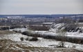 Panorama of the Sylva river valley near the town of Kungur. View from Spasskaya Mountain. Spring in the Western Urals. Royalty Free Stock Photo