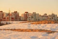 Spring thawed patches. snow melts the earth is visible.