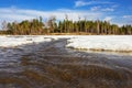 Spring thawing of ice on the On River in Siberia