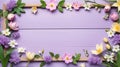 spring themed border frame on rustic pastel purp ai generated Royalty Free Stock Photo