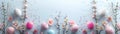 Spring-themed decoration with colorful Easter eggs and delicate blossoms on soft pastel background, perfect for holiday Royalty Free Stock Photo