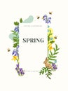 Spring Themed Layout Frame With Plants And Wild Flowers