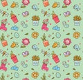 Spring themed seamless background in kawaii style vector