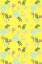 Spring themed vectorial illustration with yellow background. Royalty Free Stock Photo