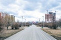 In the spring, there are no people on the alley of the city park due to the coronovirus pandemic. Deserted street, Yekaterinburg, Royalty Free Stock Photo