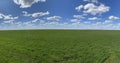 Spring time bright green grass field blue sky panoramic Royalty Free Stock Photo