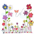 Spring time cartoon colorful doodle flowers. Abstract colorful floral vector background Royalty Free Stock Photo