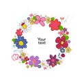 Spring time cartoon colorful doodle flowers circle frame Royalty Free Stock Photo