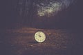 Spring Time Change. Summer back concept. Vintage alarm Clock outdoors Royalty Free Stock Photo