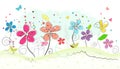 Spring time colorful abstract doodle flowers vector background Royalty Free Stock Photo