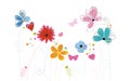 Spring time colorful abstract doodle flowers vector background Royalty Free Stock Photo