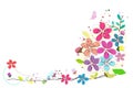 Spring time colorful abstract doodle flowers vector background Royalty Free Stock Photo