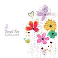 Spring time colorful doodle flowers. Abstract colorful floral vector background