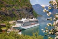 Spring time with cruise ship in fjord, Flam, Norway Royalty Free Stock Photo