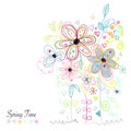 Spring time daisies. Daisy and lady bird greeting card background