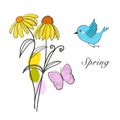 Spring time decorative yellow flower illustration Royalty Free Stock Photo