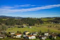 Spring time European village country side landmark top view landscape landmark scenic environment green grass highland meadow and