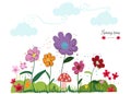 Spring time floral cute background. Colorful spring flowers and mushroom. Spring time background Royalty Free Stock Photo