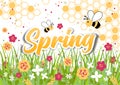 Spring time, with flowers and busy bees. Royalty Free Stock Photo