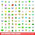 100 spring time icons set, cartoon style Royalty Free Stock Photo