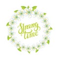 Spring time lettering.Cherry flowers circle wreath Royalty Free Stock Photo
