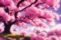 Spring time in nature with blooming tree. Blossoming cherry sakura tree, generative ai image