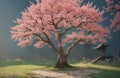 Spring time in nature with blooming tree. Blossoming cherry sakura tree, generative ai image