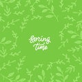 Spring time. Simple doodle lettering. Hand drawn vector combination of a word with branches and leaves. Ideal fresh line Royalty Free Stock Photo