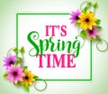 Spring time vector banner with boarder in colorful realistic flowers