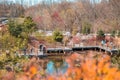 Frederik Meijer Gardens - Grand Rapids, MI, USA - April 28th 2019:   Spring time at the walking bridge in the japanese garden Royalty Free Stock Photo