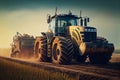 In the spring,The tractor in farmland farming Royalty Free Stock Photo