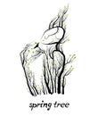 Spring tree concept, man like tree holdingthe bird, green product eco care idea,