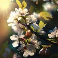 Spring Tree Flowers, Cherry Blossom, Blooming Sakura Drawing Imitation, Abstract Generative AI Illustration Royalty Free Stock Photo