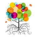 Spring Tree with Roots and Colorful Splashes Royalty Free Stock Photo